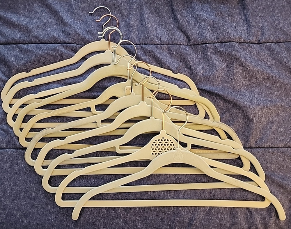 Mixed Lot of 10 Felt Clothes Hangers for Shirts and Pants - Beige